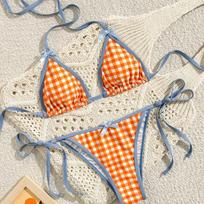 Women Sexy Split Halter Two Piece Bikini Bathing Suit Swimming Swimwear S oranžinė