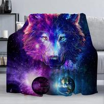 Spalvingas galaktikos vilko pledas, minkšti, jaukūs, šilti, pūkuoti flaneliniai metami pledai, vilko, violetinės planetos, mėlynos žemės pledai sofai, lovai 75X95CM