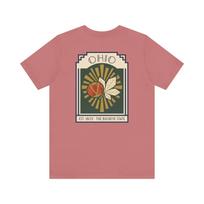 Ohio Buckeye Art Deco T-Shirt | Retro Buckeye State Sunburst Graphic Tee | Ohio State Pride Gift 2XL