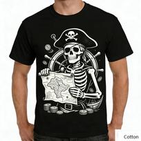 Vintage Skeleton Pirate Graphic T Shirt, Cotton Crew Neck Short Sleeve Tee, Treasure Map Print Unisex Top S įvairiaspalvis