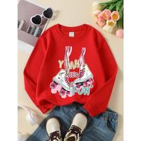 Kids Sweatshirt Crewneck Sweatshirt Roller Skates with Stars And Hearts Machine Washable, Spring And Autumn, Sportswear And Casual Wear 110 raudona