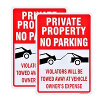 2 Pack Private Property No Parking Reflective Aluminum Signs Violators Towed At Owner Expense Weather Resistant Outdoor Street Sign