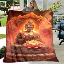 3D Sakyamuni Buddha Guanyin Bodhisattva Buddhism Faith Religion Blanket Soft Throw Blanket for Home Pray Bedroom Beds Sofa Cover Size: 75*100cm, Weight: 230 GSM