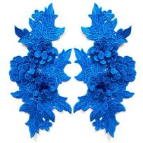 Heavy Lace Lace Applique Matched Pattern Colorful Floral Embroidery Trim DIY Design 3D Embroidered Patch Garment Decoration mėlyna