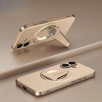 Metalinis magnetinis sulankstomas stovas dėklas, skirtas iPhone 17 16 15 14 13 Pro Max, su atrama, atsparus smūgiams, belaidžio įkrovimo apsauginis dangtelis iPhone 15 Pro Max auksas