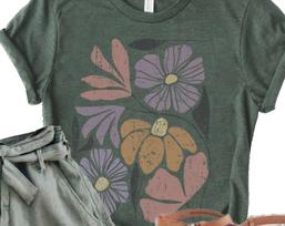Floral Deco T-Shirt: Botanical Retro Flower Tee Cotton S-4XL Gift M