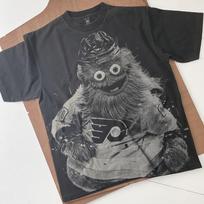 Gritty Bleached T-Shirt: Vintage Ice Hockey Mascot Faded Black Cotton Unisex Tee S