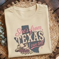 She's From Texas I Can Tell Shirt,Bella Canvas 3001 Texas Map Cowboy Hat Tee,Floral Western State Pride Graphic, Multiple Colors, Texas Gift S