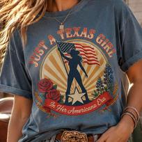 Texas Girl Americana Era Shirt, Just a Texas Girl 4th July Tee, America 250 Cowgirl Gift For Her, Shes From Texas Comfort Colors Western XL