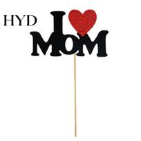 Paper Cake Topper Mother's Day Toppers I Love Mom Cupcake Picks Glitter Decoration Hearts Flowers Crown for Mom's Birthday Party 1pc