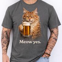 Funny Cat Beer Shirt, Meow Yes T-Shirt, Vintage Cat Beer Tee, Comfort Colors Cat Dad Shirt, Funny Cats Meme Shirt, Gift for her Shirt S