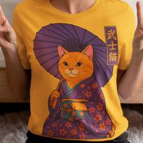 Geisha Kimono Cat Shirt | Japanese Samurai Style Cat Tee | Traditional Edo Period Art Gift for Cat Lover 2XL