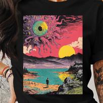 Psychedelic Sky Graphic Tee | Trippy Surreal Artwork Shirt | Colorful Festival Alt Apparel | Bella Canvas Funky T-Shirt XS to 5XL XL