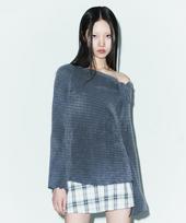 Ordinary Holiday Boatneck Lace-Up Knit [Charcoal] Ivory/Free