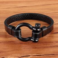 Best Selling New Classic Hip Hop Rock Style Geometric Circle Toggle-clasps Men's Leather Bracelet 19cm/21cm Size Meaningful Gift 19cm juoda