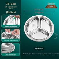 Bozhenjiangchu 304 Stainless Steel Partitioned Steaming Plate with Handle, 21cm (5-pack)