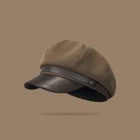 Retro Pu Leather Beret British Style Painter Hat Casual Wool Octagonal Hat  Travel kava