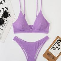 Sexy Solid Color Two Piece Split Bikini Set For Women Beach Swimwear S violetinė