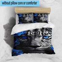 Blue Eyes Leopard 3pcs Bedding,Including 1pc Duvet Cover And 2pcs Pillowcases Perfect for Christmas,Ideal for Bedroom, Dormitory 135cm*200cm