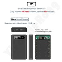 5*18650 Power Bank Case Dual USB For Mobile Phone Charger DIY Shell 18650 Battery Holder Charging Box With LED Flashlight Normal Black