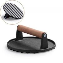 Cast Iron Steak Burger Press Round Rectangular Uncoated Heavy-Duty Meat Press with Handle for Outdoor Grill Food Cooking Tools Round