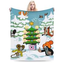 The Little Mole Rain Coral Fleece Plush Throw Blankets Cartoon Friends Together Blankets for Sofa Car Super Soft Bed Rug Size: 75*100cm, Weight: 230 GSM