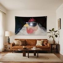 Cartoon Surfing Chicken Tapestry Funny Animal Wall Hanging Nostalgic Movie Decor Kids Room Bedroom Aesthetic Home Art 100X70CM