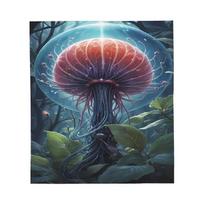 [Vibrant Blanket] Vibrant Jellyfish Fantasy Flannel Blanket - Soft, Warm & Lightweight Cozy Knitted Design with Glowing Details Size: 75*100cm, Weight: 230 GSM