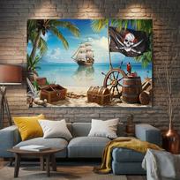 Pirate Ship Tapestry For Kids Room, Game Room, Bar & Bedroom Decor, Nautical Adventure Wall Hanging 100X70CM