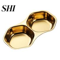 Seasoning Plate Sauce Dish Stackable Easy to Clean Stainless Steel Hexagon Dipping Tray Triangle Oval Shaped for Kitchen Prep Hexagon auksinė