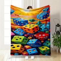 Colorful Dice Scattered In Vibrant Surroundings with a Radiant Sunlit Sky. for All Seasons Blanket Lunch Break Throw Gift 75X95CM