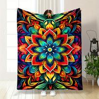 A Vibrant, Symmetrical Floral Mandala with Layered Petals and Bold Colors. for All Seasons Blanket Lunch Break Throw Gift 75X95CM