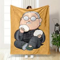 A Cartoon Figure Eating Buns, Wearing Glasses and Traditional Attire. for All Seasons Blanket Lunch Break Throw Gift 75X95CM