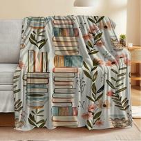 Vibrant Book & Floral Design Flannel Printed Blanket Suitable for All Seasons Suitable for Living Room Office Sofa and Travel 75X95CM