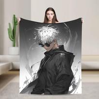 Gojo Satoru Flannel Throw Blankets Anime Jujutsu Kaisen Blankets for Bedding Outdoor Lightweight Bed Rug, 75X95CM