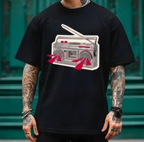 Retro Boombox Graphic T-shirt | Vintage Radio Illustration, Music Lover Shirt, DJ Shirt 2XL