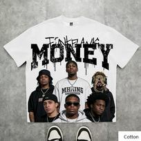 Vintage Hip Hop Crew Graphic T Shirt, Cotton Crew Neck Short Sleeve Tee, FANTAK MONEY Group Print Unisex Top S įvairiaspalvis