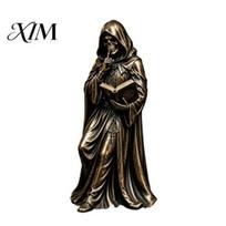 Grim Reaper Figurine Gothic Hooded Reading Book Resin Statue, Mystical Wizard Skull Gift for Lovers Desktop Bookshelf Decor, Dark Academia Halloween S
