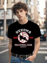 Nekoma Volleyball Club Connect Graphic T-shirt for Boys - All-Season Black Tee with Red/White Team Design S įvairiaspalvis