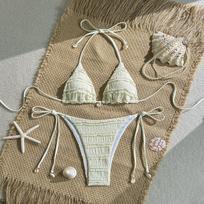 Solid Color Women Halter Three Piece Bikini Swimwear For Beach Swimming S smėlis
