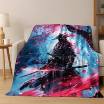 Japanese Samurai Bushido Katana Flannel Blanket Soft Warm Blanket for Bedroom Living Room Bed Office Travel Camping Picnic Gift Size: 75*100cm, Weight: 230 GSM