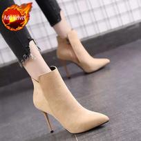 Short Shoes for Woman Women's Ankle Boots Very High Heels Footwear Pointed Toe Pink Suede Booties Heeled Sexy Chic and Elegant 34 gray