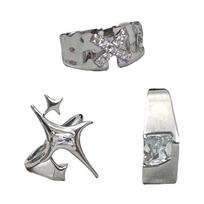 Harajuku Y2k Accessories Cross-shape Irregular Crystal Rings for Women Unisex Couple Engagement Rings Party Jewelry 1