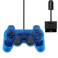 Wired Controller for PS2 Console - Transparent Blue Dual Vibration Gamepad 16*10*6cm