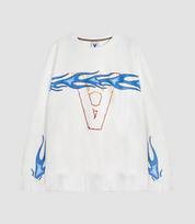 Vibrate Flame Line Sweat Shirt (White) White/M