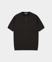 Vibrante Summer Washable Henley Neck Knit - Brown Brown/S