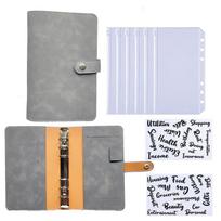PU Leather Notebook Binder Spiral Style Budget Planner Pocket Personal Cash Budget Envelopes PVC Zipper Available in A5 A4 Sizes (Gray,100 Pages) pilka spalva