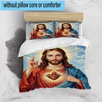 Sacred Heart Of Jesus 3pcs Bedding,Including 1pc Duvet Cover And 2pcs Pillowcases Perfect for Christmas,Ideal for Bedroom, Dormitory 135cm*200cm