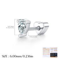0.3CT Pear Cut Moissanite Helix Stud 925 Sterling Silver Neutral Heart Screw Stud Earrings for Women Fine Jewelry