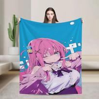 Lovely Pink Bocchi Anime the Rock Super Soft Flannel Blanket, Cute Theme Lightweight Throw Blanket For Living Room, All Seasons Size: 75*100cm, Weight: 230 GSM